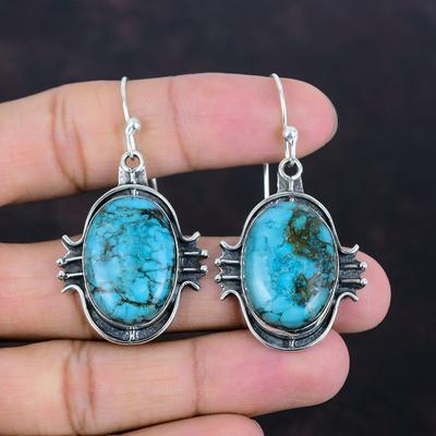 Tibetan Turquoise Earring Natural Gemstone Earrings 925 Sterling Silver Earring Handmade Jewelry Antique Earring Gifts For Mom Women Earring