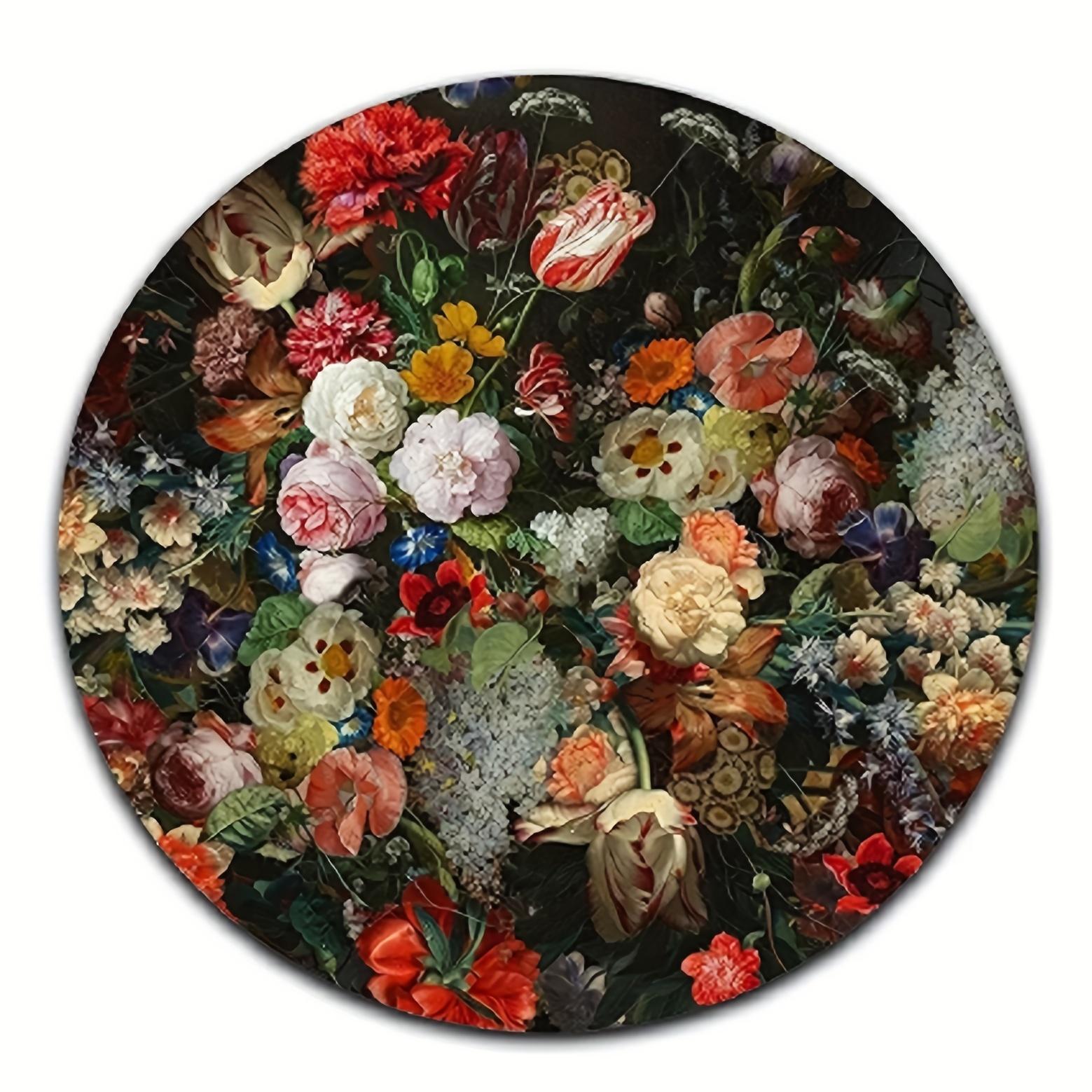 

Элегантный круглый ковер с цветочным узором, Мягкий нескользящий моющийся коврик для пола для гостиной, спальни, кухни, прихожей, Декор Diameter 60cm