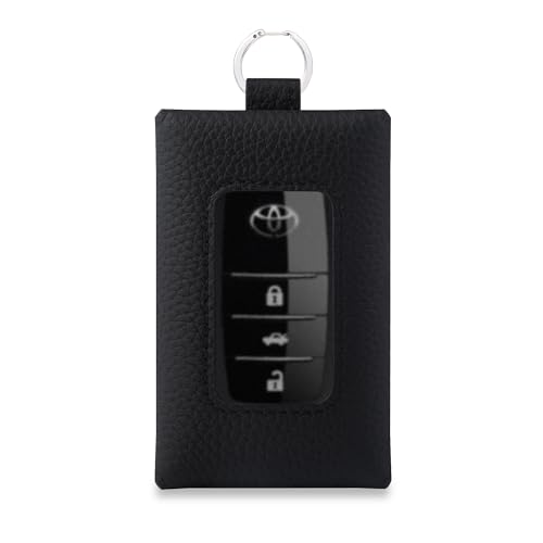 

COGURE Smart Key Case, Genuine Leather with Window and Carabiner Ring, Unisex, COSKC, Medium, Black and Yellow, Gift Box