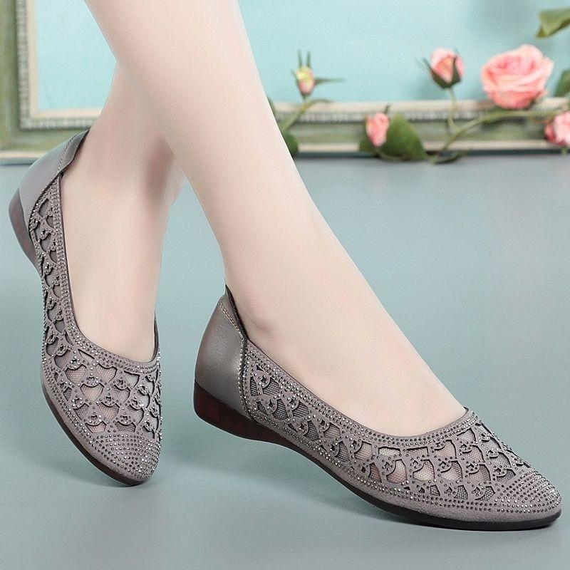 

Сетчатые туфли на плоской подошве, женские летние новые туфли с отверстиями, резиновые туфли на мягкой подошве 35 светло-серый