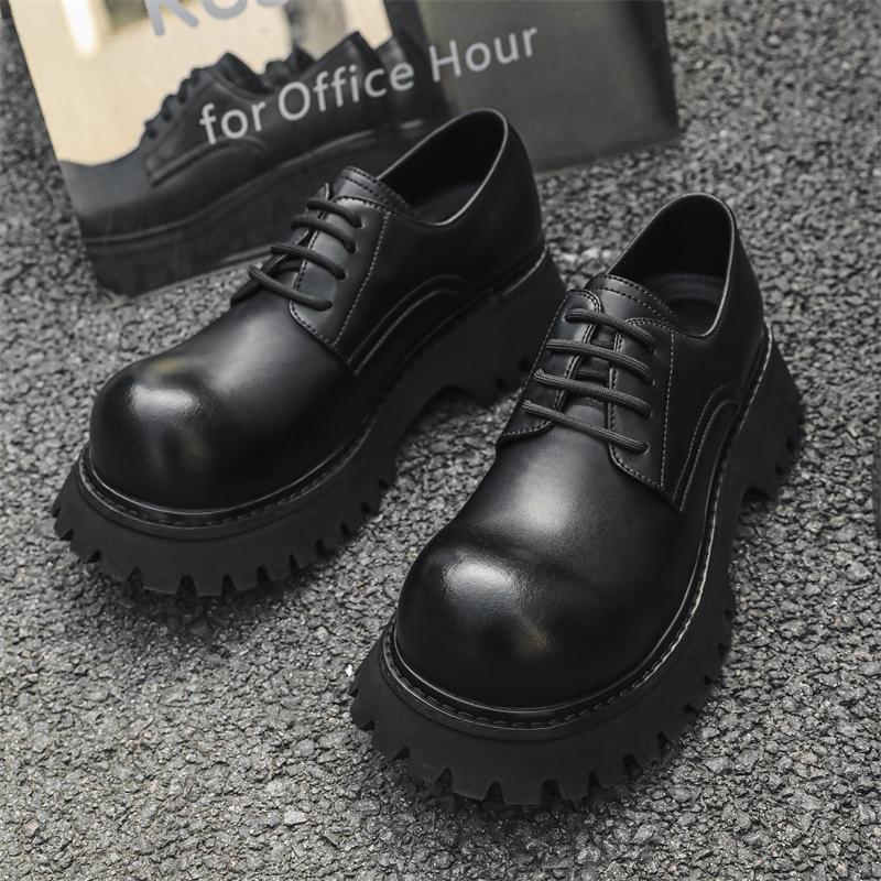 

Men s and women s same Mickey big head derby shoes British style lace-up small leather shoes round head thick heel loafers 3271-J 38 чёрный