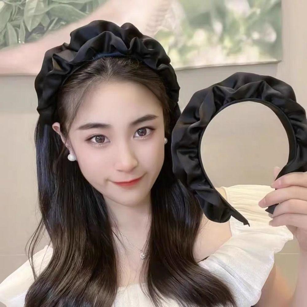 

Широкополая повязка на голову с морщинами, атласная повязка для волос в корейском стиле, модный милый обруч для волос на каждый день