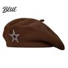Ladies Winter Hat Women Knitted Beret for Fall Winter French Style Artist Vintage Inspired Cap with Rhinestone Star Stretchy Solid Color Knitting