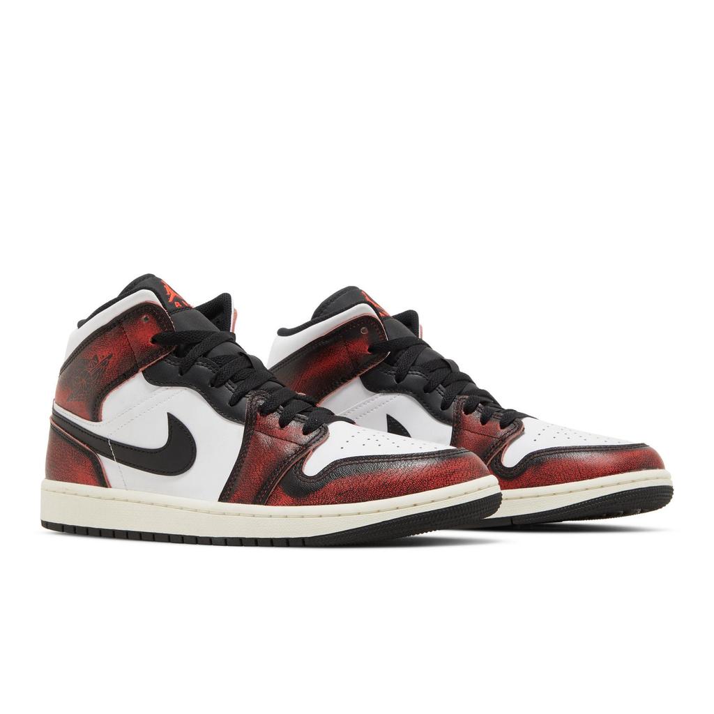 Air Jordan 1 Mid SE 'Wear-Away' (Unisex) Black / White / Sail / Infrared 23 Vintage Basketball Shoes DV9565 006