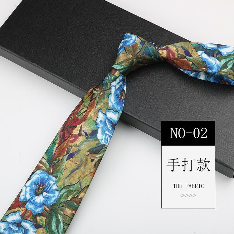 Men'S Printed Tie, Pattern Retro Gentleman'S Suit Shirt Width 9Cm Silk Soft Long Hand-Typed