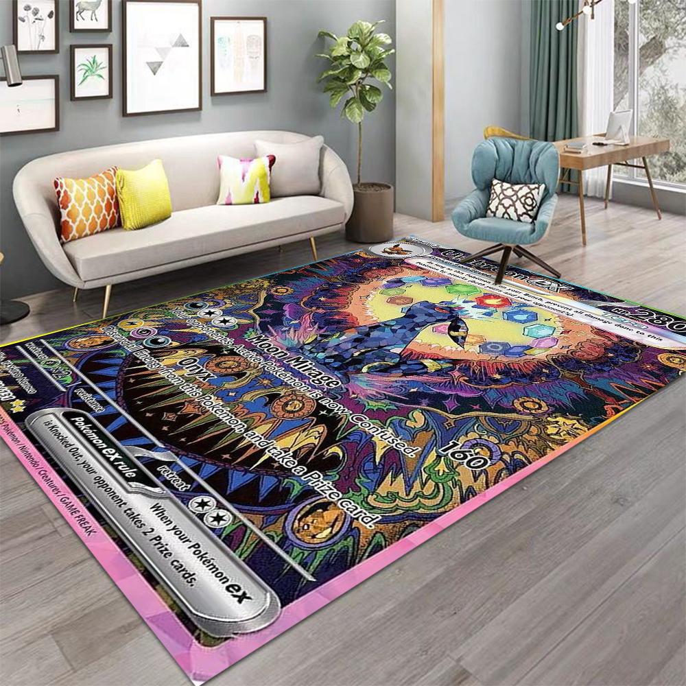 Pokemon Card Pikachu Charizard Print Playful Rug Vibrant Gaming Mat for Living Room Bedroom Sofa Area Home Decor Doormat