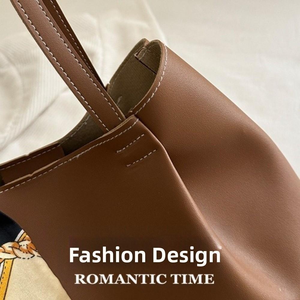 Ribbon Design Large Capacity Tote Bag Soft Underarm Bag Fashionable PU Shoulder Bag  Casual