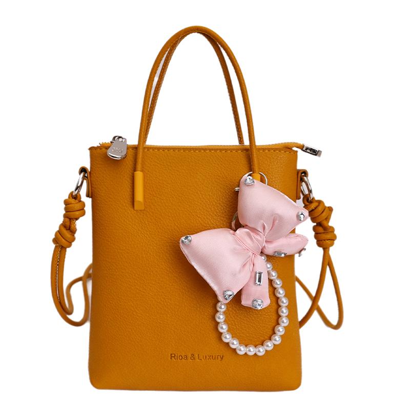 Fashion Solid Color PU Sweet Women's Handbag Pearl Bow Charm Mini Small Tote Bag Daily Commute Shopping Youth Shoulder Bags