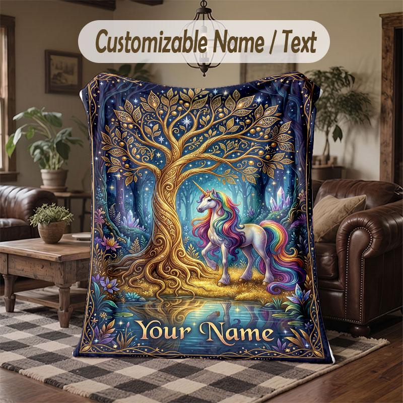 Couverture Jetée Thème Licorne Nom Personnalisé Texte Personnalisé Couverture Douce Confortable pour Maison Canapé Lit