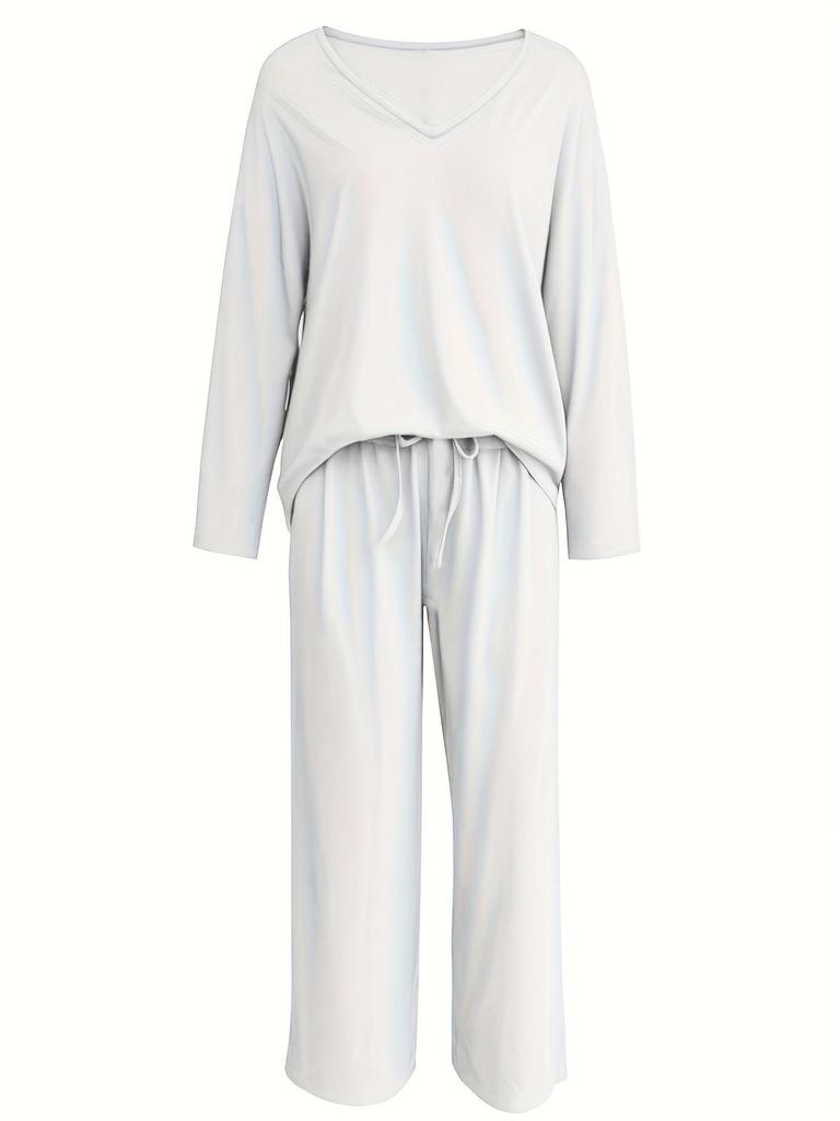 Women's Fashion 2025 V-Neck Loose Casual Two-Piece Set In Ice Silk
