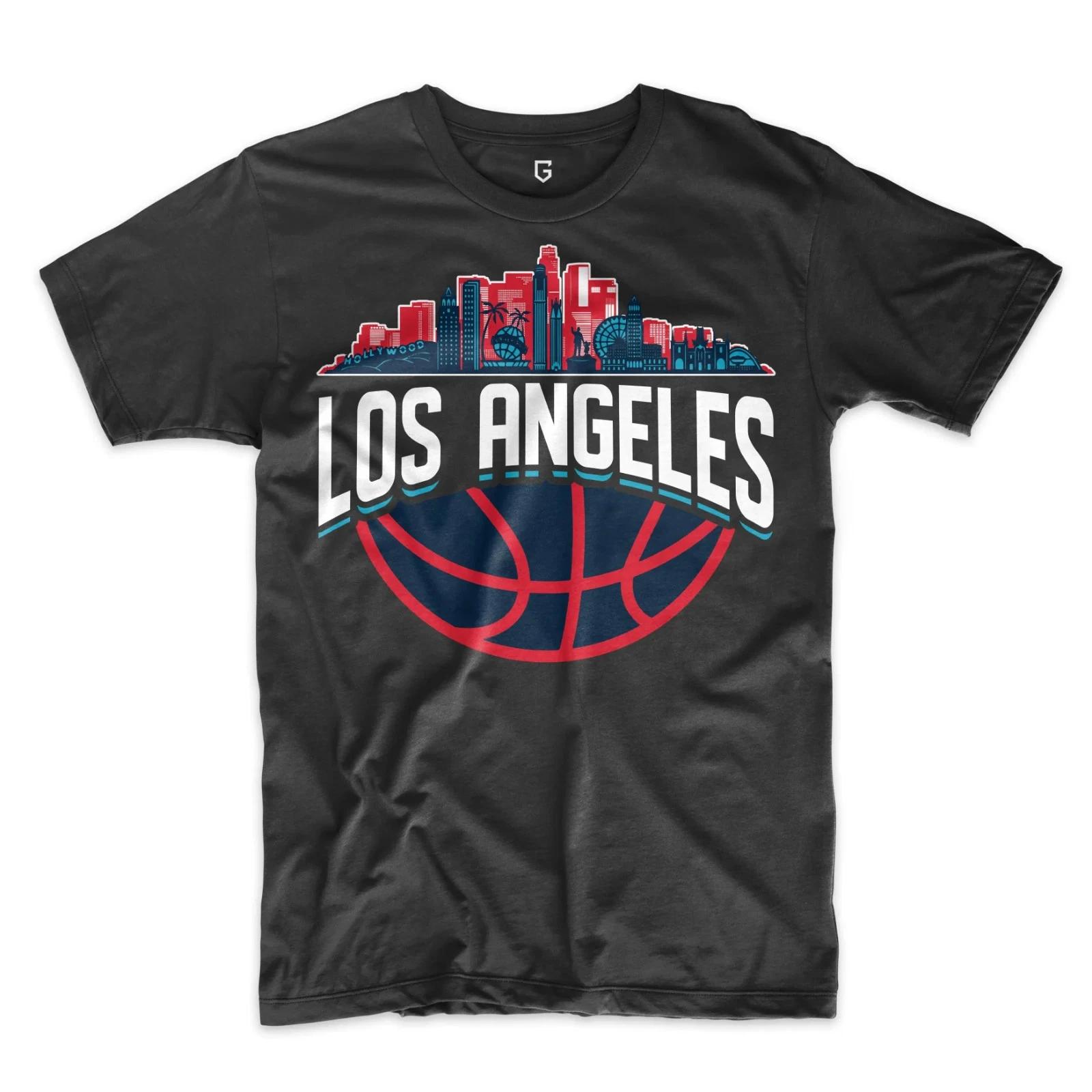 Los Angeles Basketball Skyline Men s T-Shirt Casual Comfy Streetwear Crewneck XXXXL
