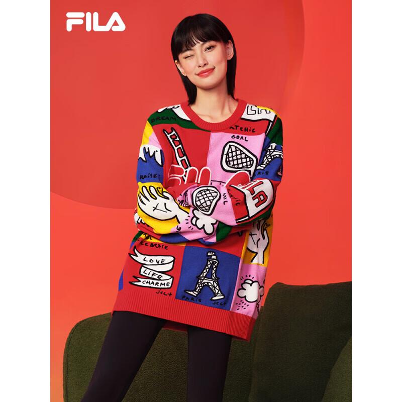 FILA Unisex Square Plaid Graffiti Knit Sweater M