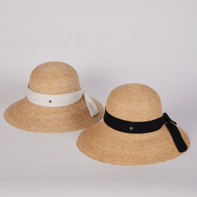 LALA Natural Raffia Ribbon Hat - Black