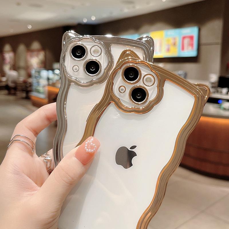 Überzug niedliche 3D-Katzenohren Welle klare Telefonhülle für iPhone 13 11 12 Pro Max Xs Max Xr X klare transparente stoßfeste weiche Abdeckung