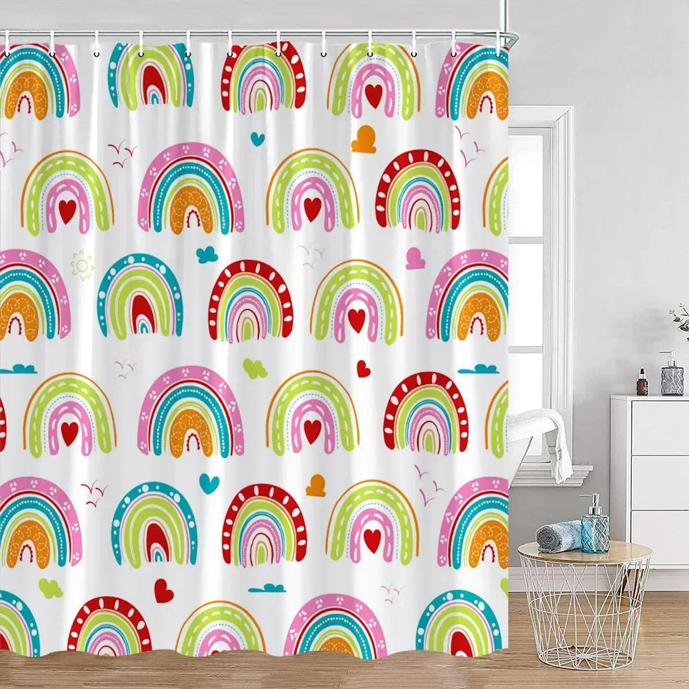 

Cute Rainbow Heart Pattern Shower Curtain Children S Simple Modern Bathtub Decorative Polyester Bathroom Shower Curtain W60H190(CM)-1 Pcs