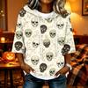 Women's Halloween Printed Hooded 3/4 Sleeve Casual Loose Fit Pullover