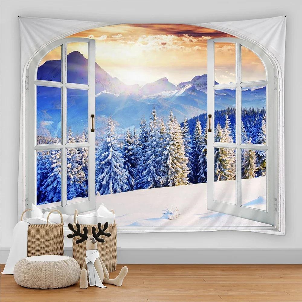 Bohemian Style 3D Window View Decorative Tapestry Hippie Wall Decoration Tapestry Bedroom Dormitory