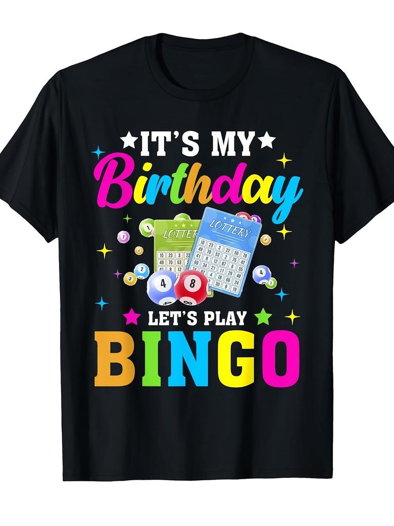 Women's T-Shirts Birthday Themed Bingo Graphic Colorful Playful Design with Bingo Elements Stars And