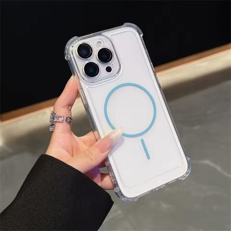 Luxury Airbag Shockproof Clear For Magsafe Case For iPhone 11 12 13 14 15 16 Pro Max Plus Magnetic Wireless Charge Bumper Cover
