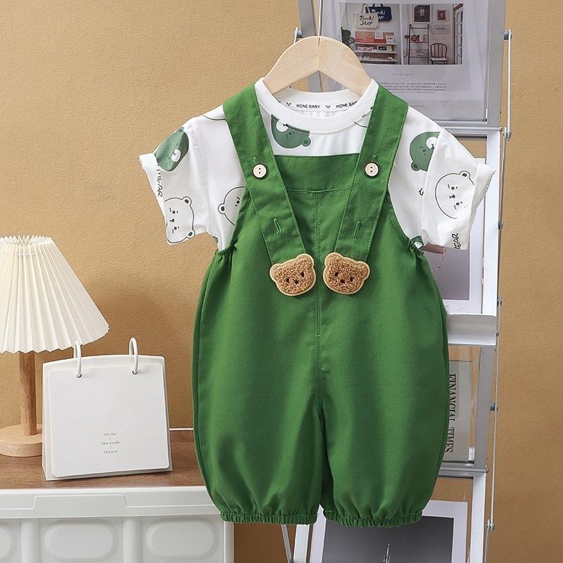 2Pcs/Sets Kids Set Clothes Children Baby Boy And Girl Cartoon T-Shirt Strap Shorts Summer Fashion Casual Tracksuit