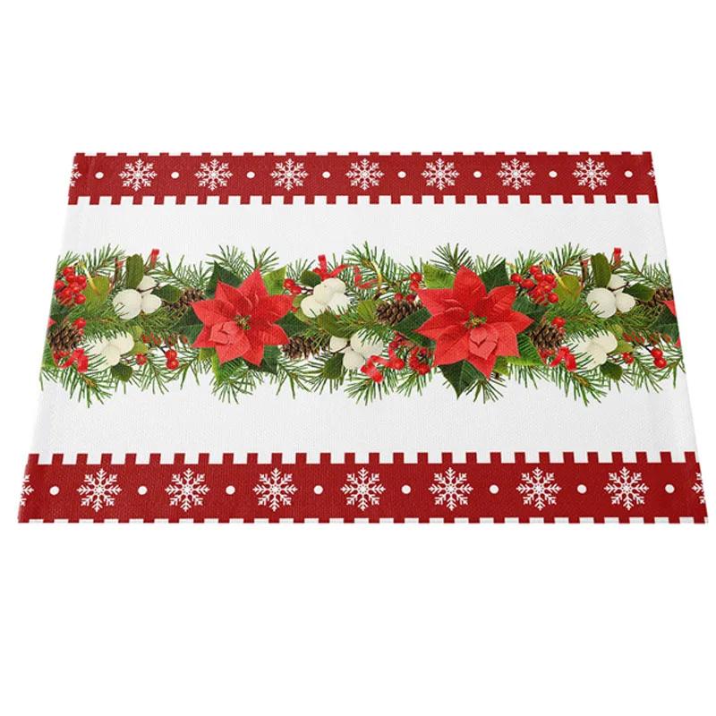 NOVÝ Lněný Vánoční Květ Poinsettie Tištěný podložka pod talíř Látkový podložka pod šálek na kávu a čaj jídelní prostírání do kuchyně
