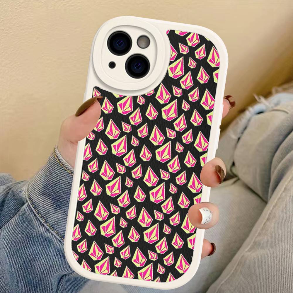 V-Volcom LOGO Fashion For IPhone 16 15 14 13 12 11 Pro Max Plus Leather Phone Cover