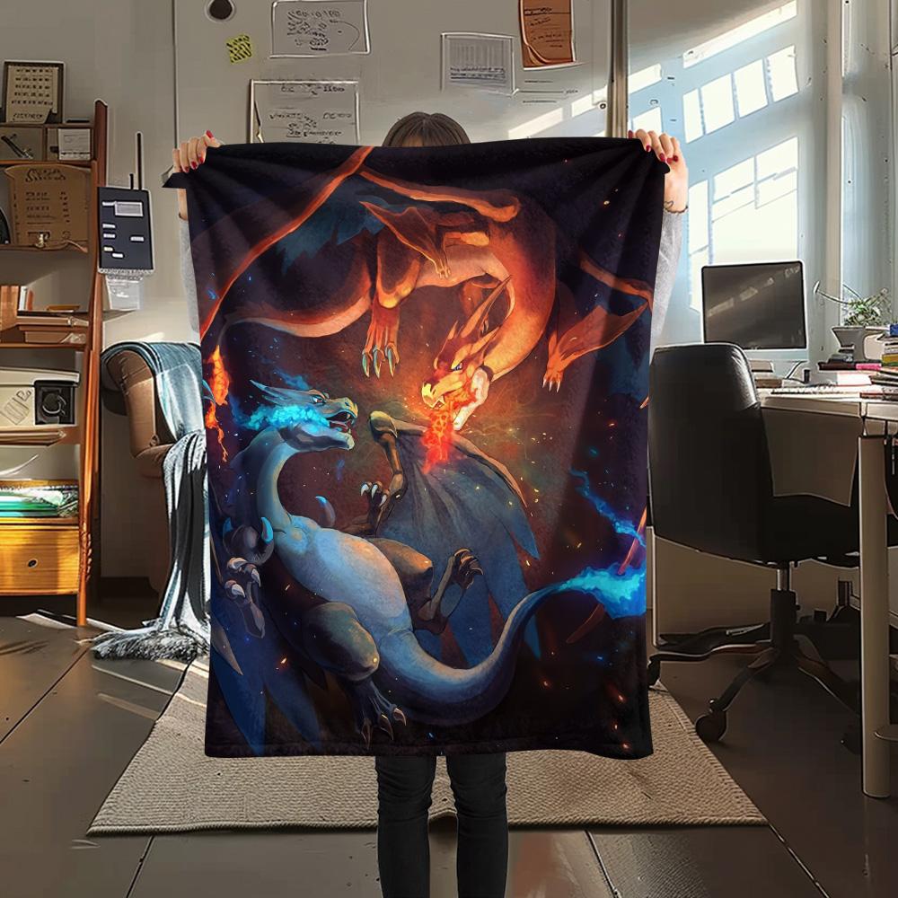 Cute Charizard  Print Flannel Blanket, High quality Comfortable for All Seasons, Home Decor, Warmth and Comfort