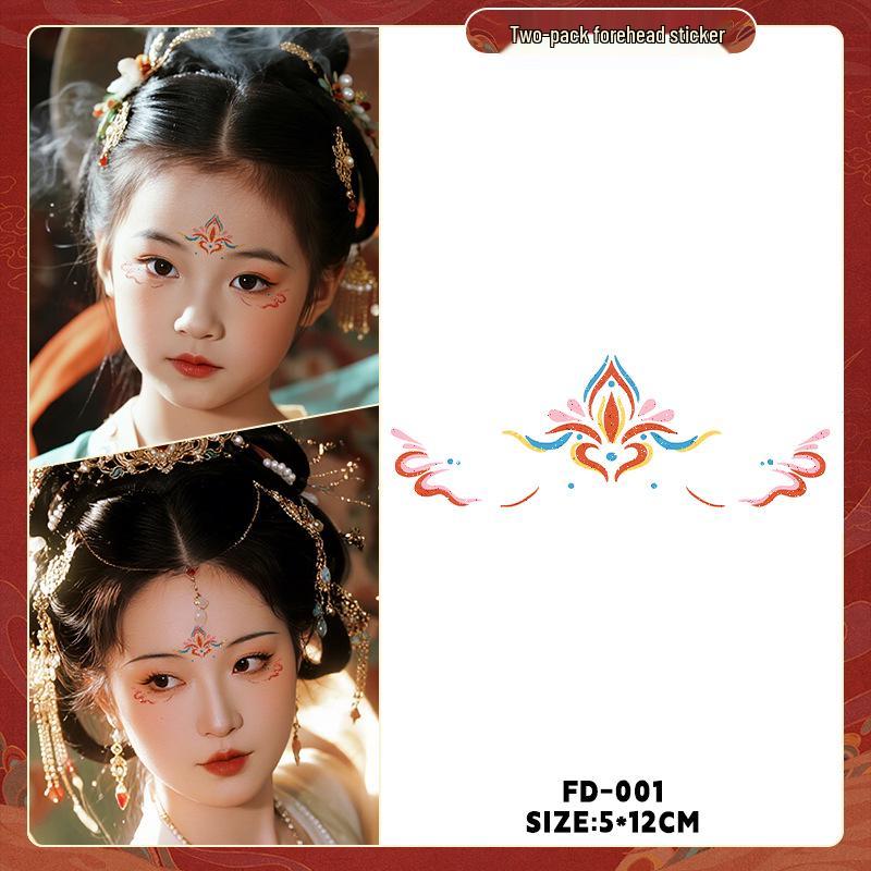Dunhuang Glitter Face Stickers: Ancient Style Forehead & Eye Tattoos for Hanfu and Stage Performance