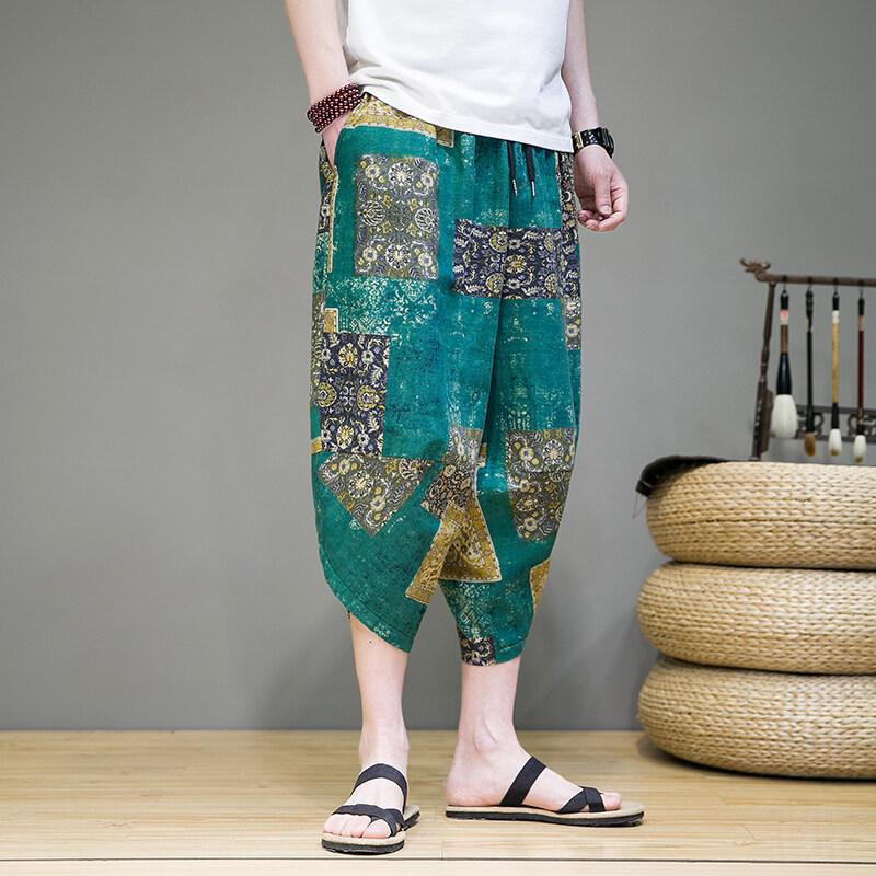 Guofeng casual cropped pants men's new new Chinese cropped pants Chinese style medium pants ethnic style sweatpants men's