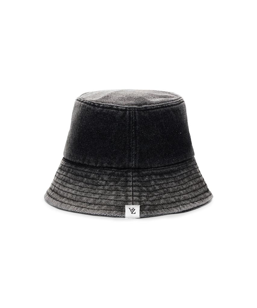 Bajal Vz Label Bleach Washed Denim Bucket Hat Black
