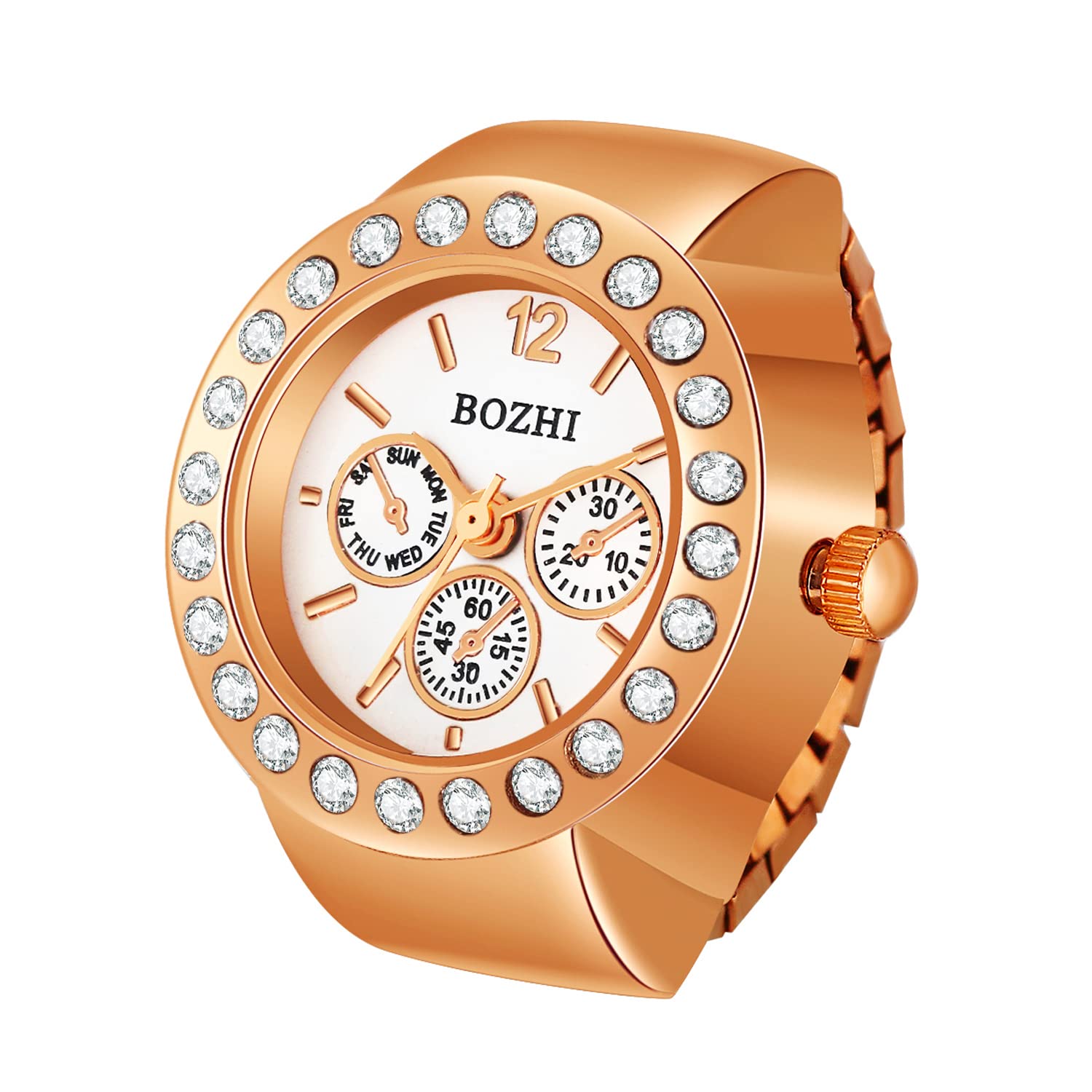 JEWELRYWE Женские кольцо-часы с креплением, Отображение времени, Декоративные часы, Модный циферблат с крупными цифрами, Кольцо-часы для пары, Розовое золото