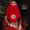Red Veil Bride Traditional Chinese Wedding Silk Set with Dragon and Phoenix Design