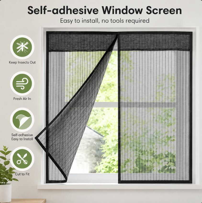 Summer Striped Mosquito-Proof Breathable Window Screen, Household Window Partition Mesh Curtain, No-Drill Magnetic Invisible