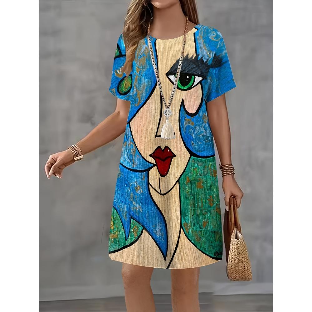 Rochie T-shirt de Vară Femei Portret Retro Imprimare 3D Rochii Mini Confortabile Mărime Mare 8XL Plajă Casual Respirabilă Moale Rochie