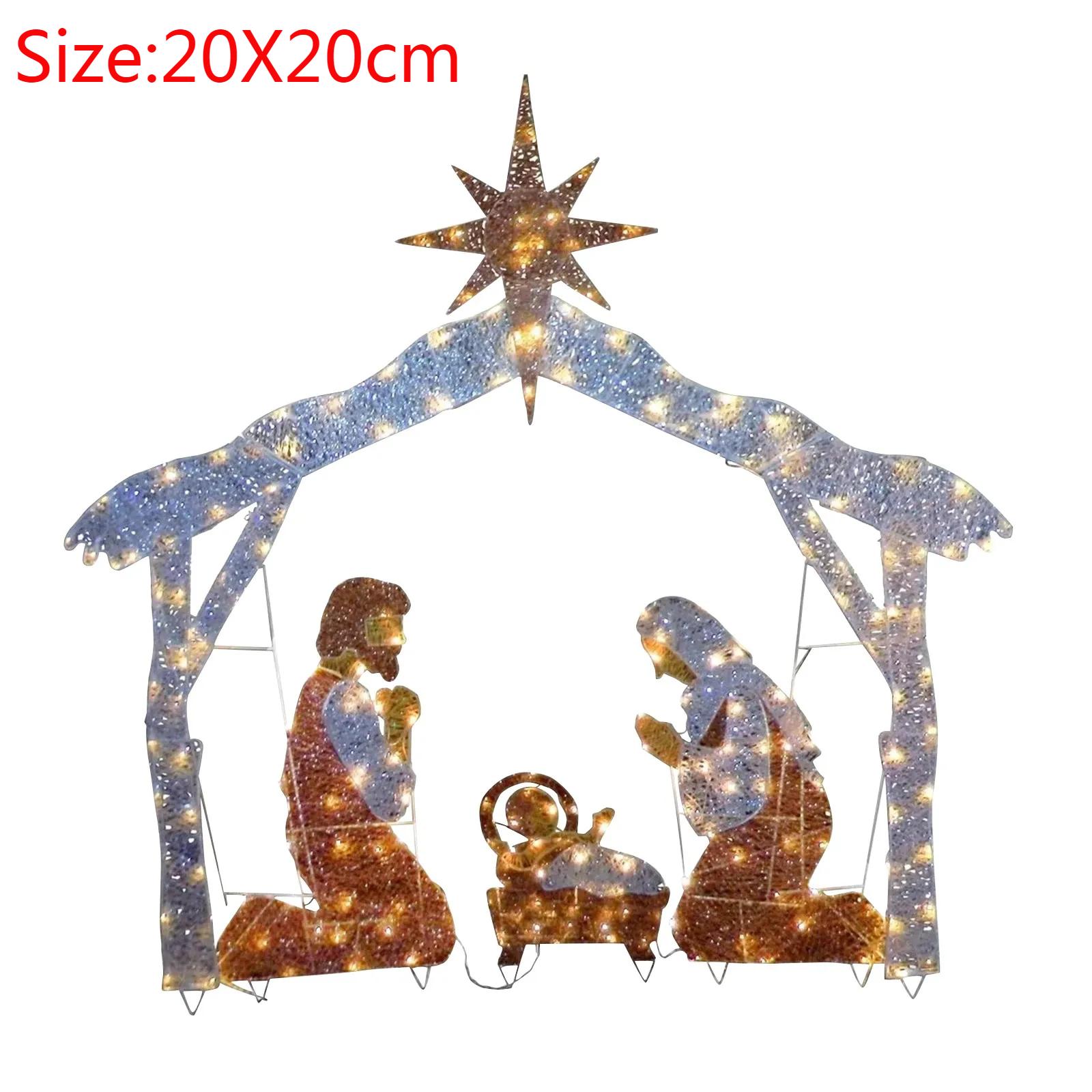 Рождественские украшения Освещенная рождественская сцена в яслях Рождественский набор Святые рождественские украшения для крыльца на открытом воздухе Декор сада One Size