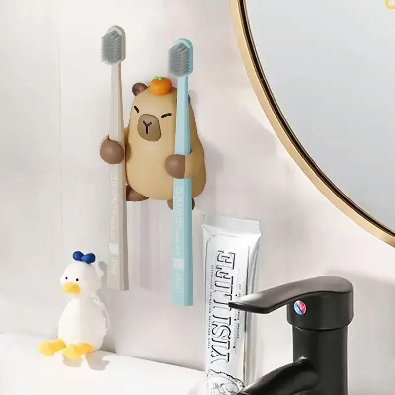 Multi-functional Capybara Cartoon Silicone Toothbrush Holder Storage Rack Tooth Brush Dispenser Bathroom Organizer Birthday Gift