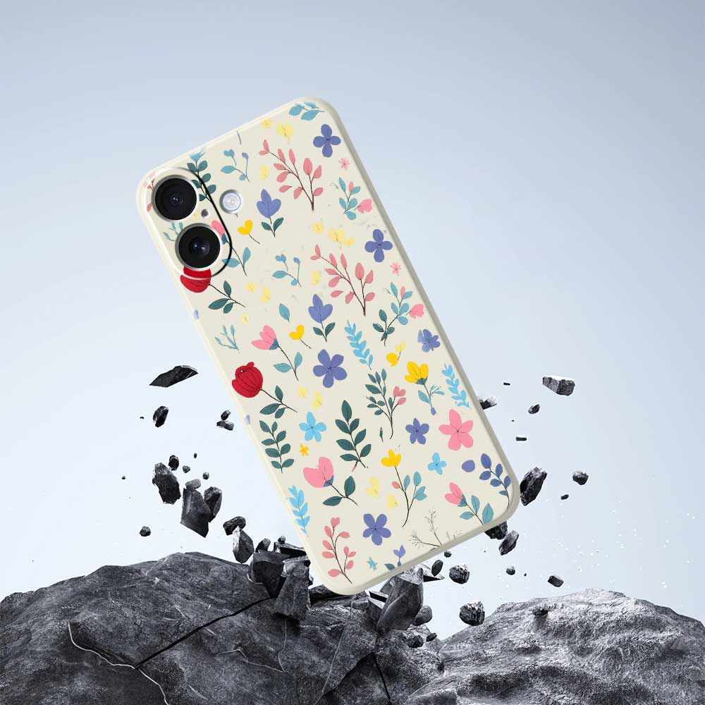 For iPhone 17 Case Colorful Flower Branches Pattern Printing Straight Edge TPU Phone Back Cover