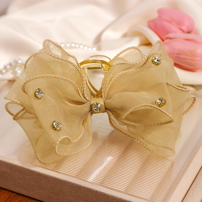 Sweet Girl Rhinestone Bow Claw Clip - Versatile Net Yarn Hair Accessory