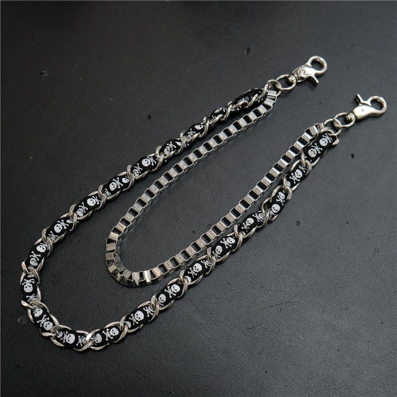 Skull Print Patchwork Double Layer Waist Chain Hip Hop Pants Chain - Unisex Trousers Fashion Accessory