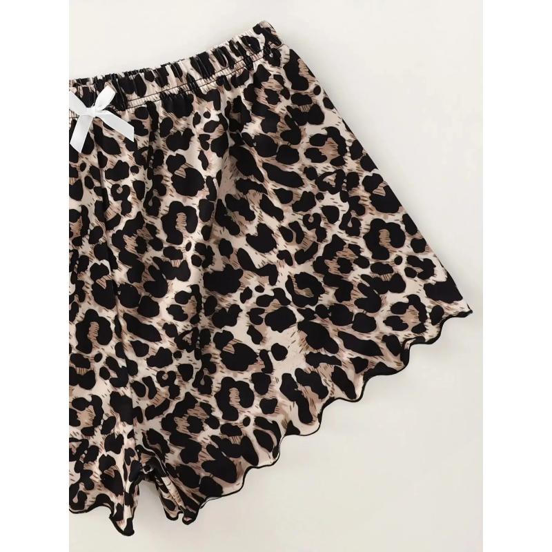 Women's Pajamas Set Sexy Lingerie Leopard Print Sling Sleepwear V-Neck Sleeveless Top and Shorts Sets Pyjamas Homewear