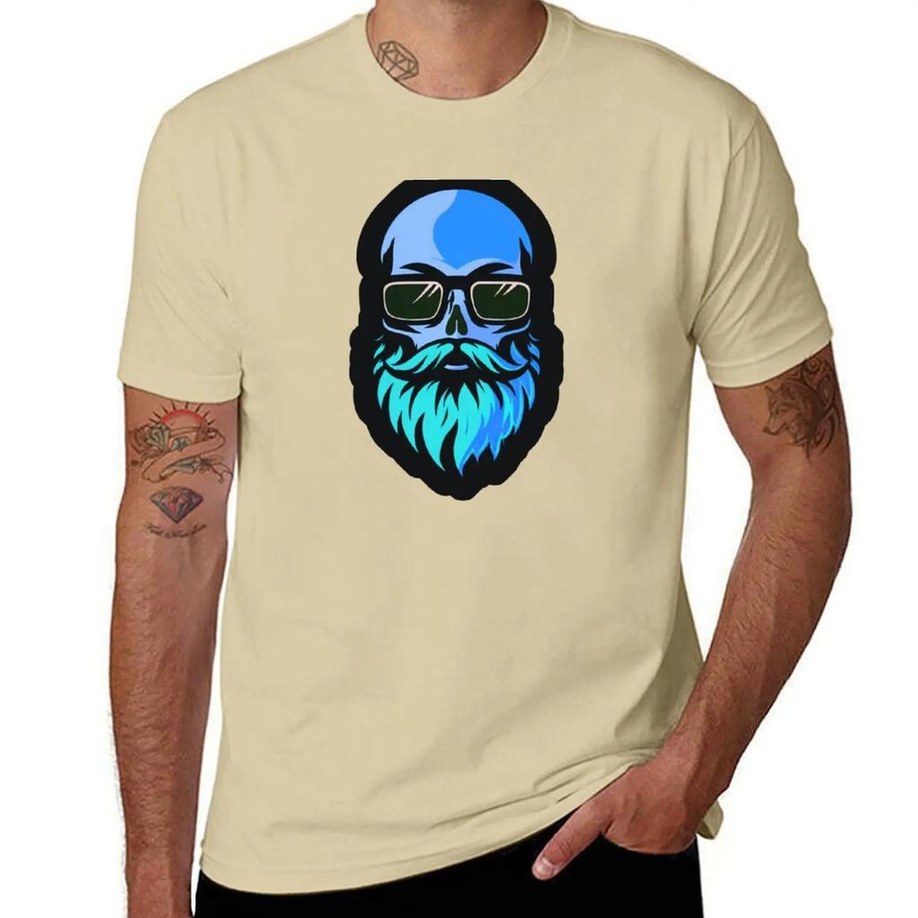 Hazey Blue Beard Skull TShirt quickdrying summer top Mens tshirt
