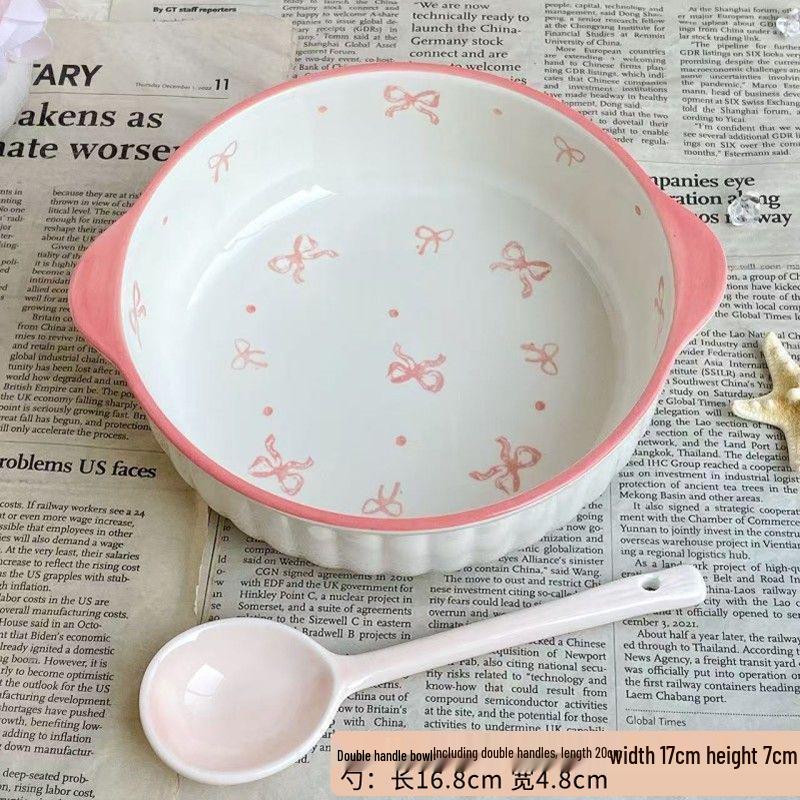 Affascinante Set di Ciotola e Piatto in Ceramica con Fiocco - Stoviglie Carine per Yogurt e Noodles Istantanei