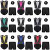 Girls Gymnastics Dance Competition Set: Round Neck Sleeveless Metallic Leotard with Rhinestones, Crisscross Back & Shorts Hairband