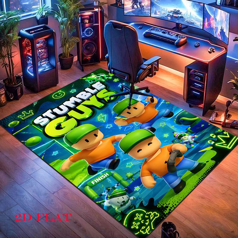 Stumble Guys Chaos Teppich für Wohnzimmer Schlafzimmer Zuhause Sofadekoration, Rutschfeste Bodenmatte für Kinder