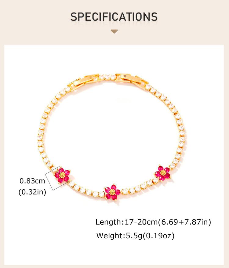 Luxury Flower Tennis Bracelet for Wome Colorful Zircon Floral Charms Tennis Chain Elegant Jewelry Tarnish Free