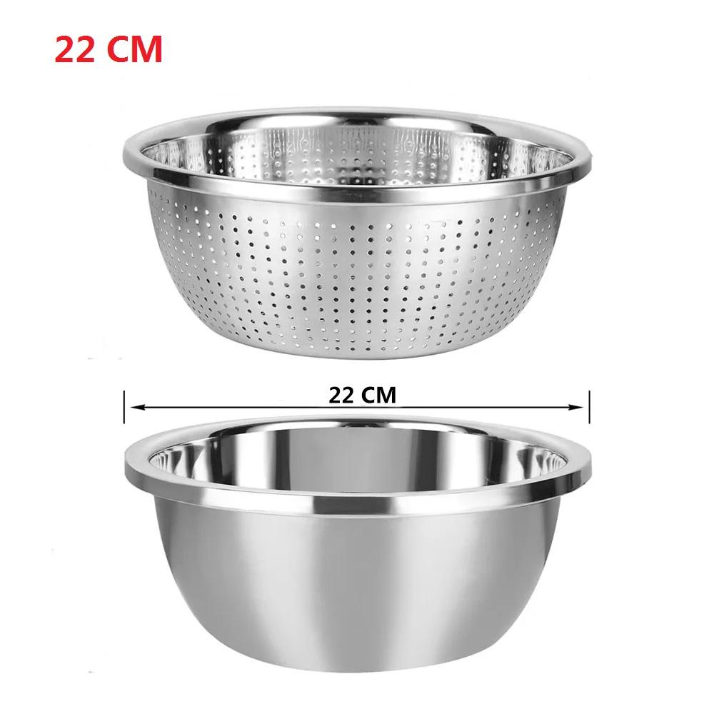 Kitchen Bowl Strainer Holes Washing Rice Sieve Strainer Fruits Vegetable Drain Bowl Stainless Steel Mesh Storage Basin Plate
