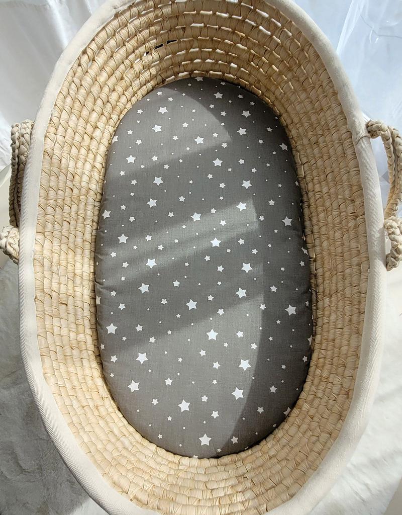 Cotton Fitted Sheet for Boho Moses Basket, Gondola Stroller 75x35 cm - Mini Stars on Gray