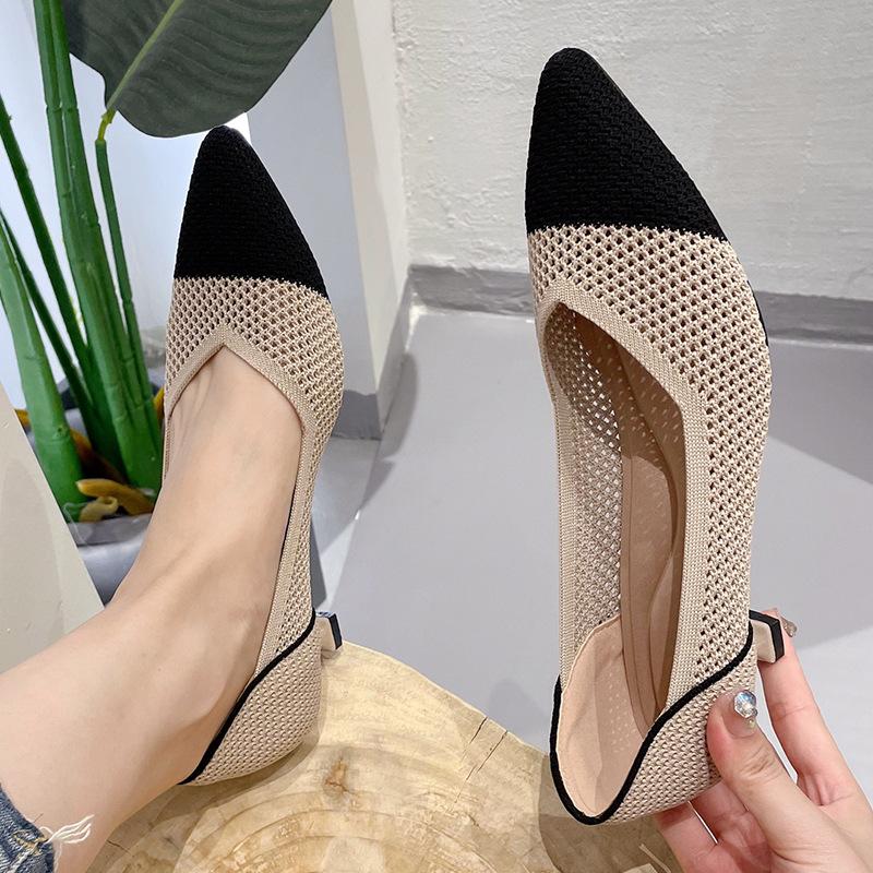 Princess shoes stiletto shoes new spring and summer knitted stiletto pointed head shallow mouth flying knitted women's single shoes high heels