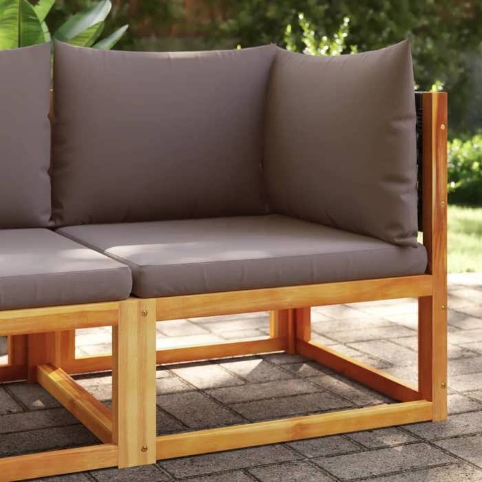 VidaXL Canapé d'angle de jardin avec coussins en bois d'acacia et rotin 4008172