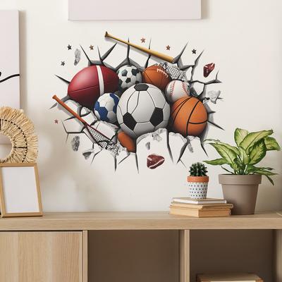 Adesivi Murali Decorativi Creativi Sfondo Palla Sportiva Muro Rotto